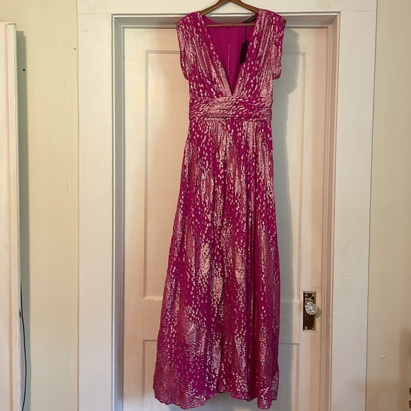 New Ramy Brook Julianna Plunging Maxi Dress in Electric Pink Jacquard size 6 - Picture 4 of 16
